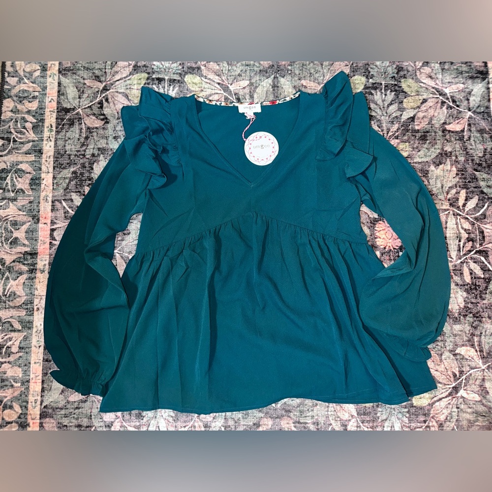 umgee Green Ruffle Sleeve Women's Top